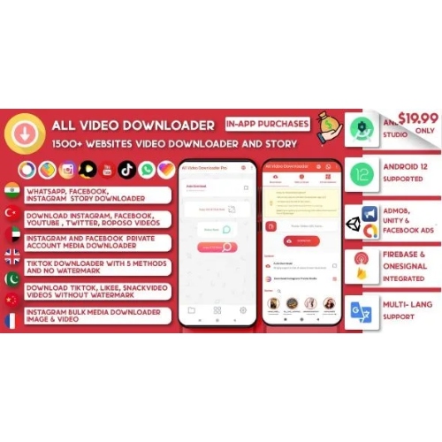 All Video Downloader & StorySaver | 1500 Websites Threads,Snackvideo,Whatsapp, Tiktok, Instagram, FB