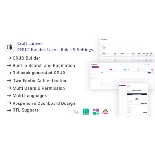 Craft Laravel Admin Panel – CRUD builder, Users, Role, Permissions & Settings