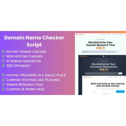 Domain Hub – Domain Checker, AI Name Generator, Who-is-hosting, Whois, DNS React Nextjs tools.