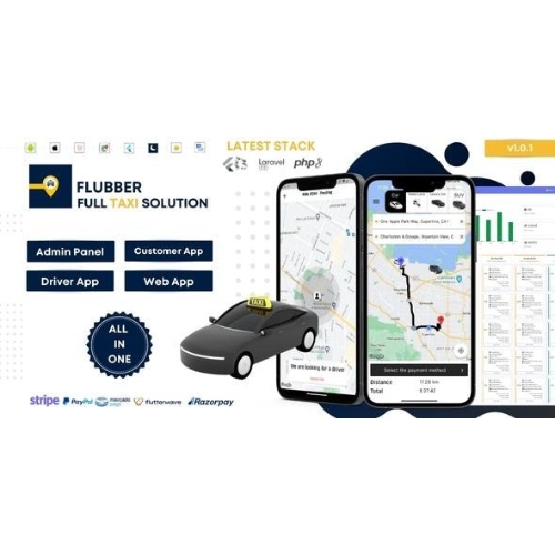 Flubber – Taxi Cab Full Solution with Customer and Driver Flutter App, Web and Admin Laravel Panel | Full Applications