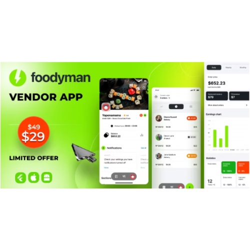 Foodyman – Multi – Restaurant (and Grocery) Vendor App (iOS&Android)