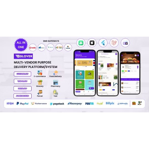 Glover – Grocery, Food, Pharmacy Courier & Service Provider + Backend + Driver & Vendor app