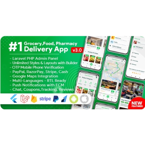 Grocery, Food, Pharmacy, Store Delivery Mobile App with Admin Panel