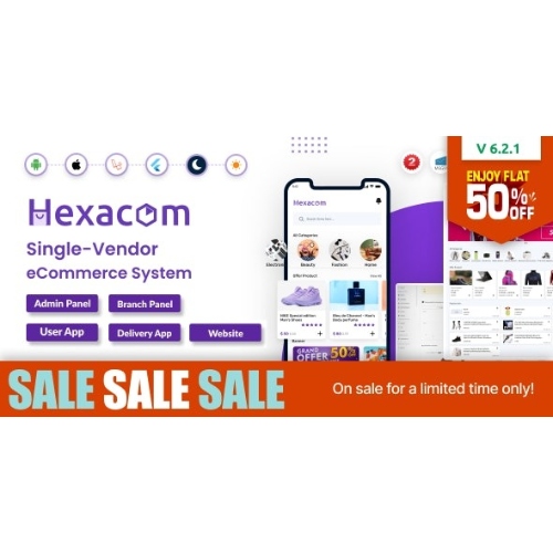 Hexacom single vendor eCommerce App with Website, Admin Panel and Delivery boy app