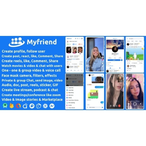 Myfriend – Friend Chat Post Tiktok Follow Radio Group ecommerce Zoom Live clone social network app