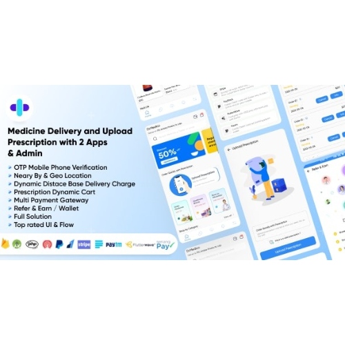On Demand Pharmacy Delivery with Medicine Delivery and Upload Prescription App with 2 Apps & Admin