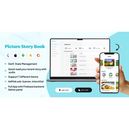 Picture Story Books for Kids with Firebase Backend + Web Admin Panel Full App ready to publish