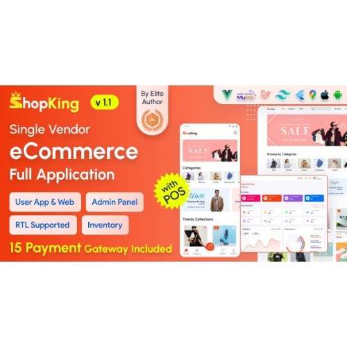 ShopKing – eCommerce App with Laravel Website & Admin Panel with POS | Inventory Management