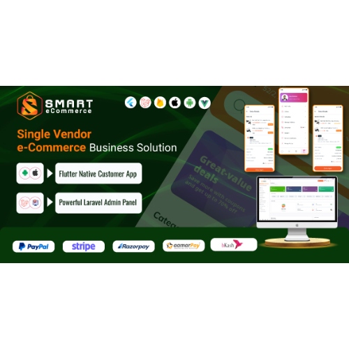 Smart eCommerce – Single Vendor Complete e-Commerce Mobile App With Admin Panel