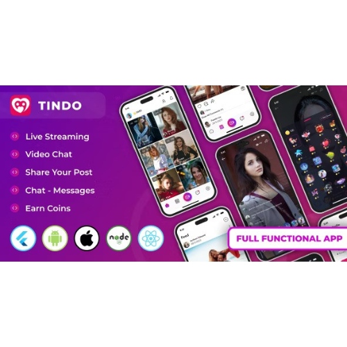Tindo – Live streaming tango clone, Video call, Chat messages, Post | Flutter app with admin panel