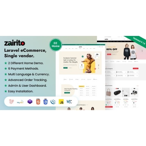 Zairito – Laravel eCommerce System | Single vendor