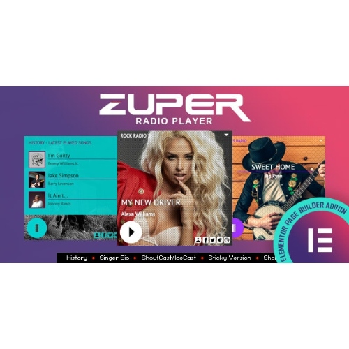 Zuper – Shoutcast and Icecast Radio Player With History – Elementor Widget Addon